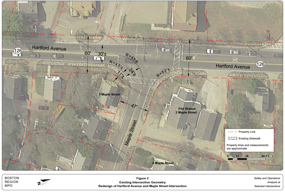 FIGURE 2. Existing Intersection Geometry
Figure 2 shows an aerial photograph of the existing intersection geometry.
FIGURE 2. Existing Intersection Geometry
Figure 2 shows an aerial photograph of the existing intersection geometry.